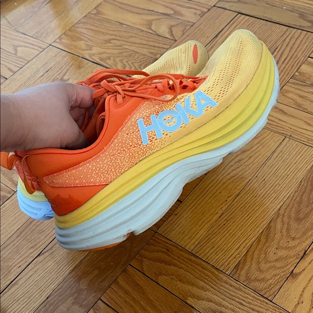 Hoka Men’s Bondi 8 Orange and Yellow Sneakers - Picture 6 of 12
